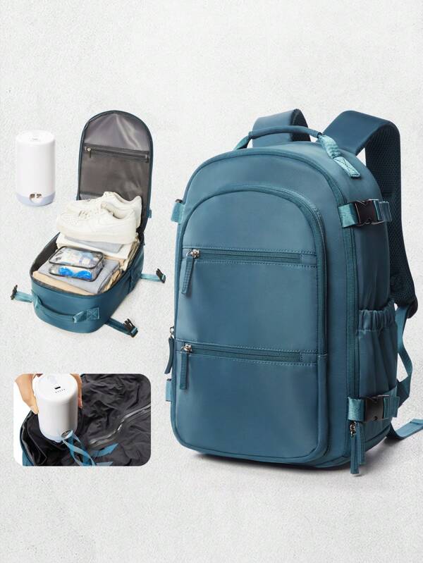 Petit sac à dos de voyage avec compression à vide, sac à dos de compression à vide pour vêtements, sac à dos de voyage approuvé pour les vols, sac à dos de compression à vide avec extraction d'air, sac à dos 15,6 pouces pour ordinateur portable avec système de compression à vide