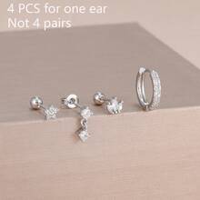 4 st 18K guldpläterade örhängen set för kvinnor rostfritt stål och koppar små kristaller zirkonia hänge brosk örhängen piercingsmycken alla hjärtans dag, mamma, mor, mors dag, present - 4 st örhängen set - Visa 11