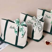 Custom Canvas Tote Bags, Personalized Bridesmaid Gift, Monogrammed Embroidery Tote, Large Capacity Travel Organizer, Custom Text Gift For Her - Multicolor - View 5