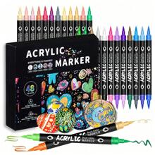 48pcs/36pcs/24pcs/12pcs Color Double Tip Acrylic Marker Pens,Waterproof Drawing Pens,Markers,5mm-1mm,Can Be Written On Stone,Glass,Wood,Canvas,Metal,A Variety Of Objects,Painting,Coloring,Marking,48 Colors Can Be Selected,Very Bright Colors And Festival Painting Project Creation Back To School