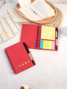 1/2/5pcs Notebook Set With Pen Holder And Random Color Index Stickers, Suitable For Study And Office Use, Random Memo Pad, Sticky Note Set School Supplies - Black - View 6