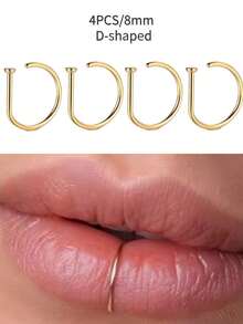 4pcs Fake Nose Rings, Stainless Steel Fake Lip Rings, Nose Clips, C-Shaped Lip Rings, No Piercing Required, Punk Style Body Jewelry, Unisex, Painless Wear