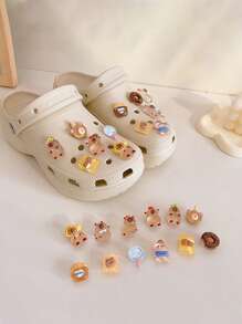 12pcs Fashion New Hole Shoe Flower Decorations, Fit For Summer Cute Slippers Decoration Clips, Transparent Cartoon Cute 3D Unisex Shoe Accessories Back To School