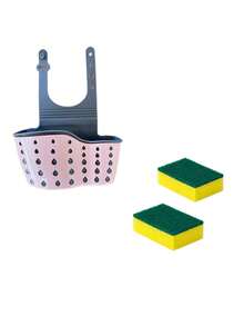 1pc Double Layer Sink Hanging Storage Bag, Plastic Drain Basket, Sink Organizer Rack (With 2 Dish Sponges) - Multicolor - View 11