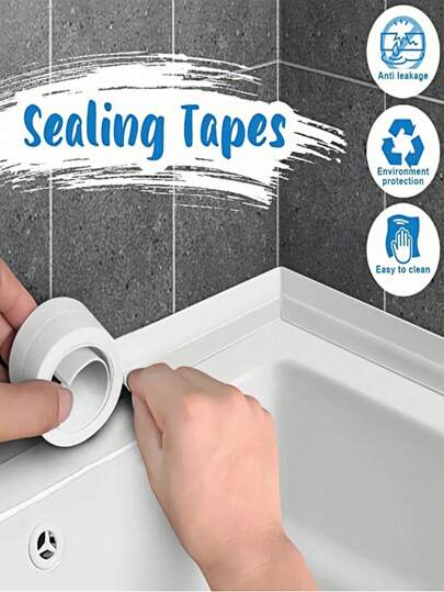 1 Roll PVC Waterproof Sealing Strip, Self-Adhesive Anti-Crack Caulk For Sink, Stove, Floor Corners, Bathroom, Toilet And Bathtub, Mold And Moisture Proof, Offers Neat Sealing Effect