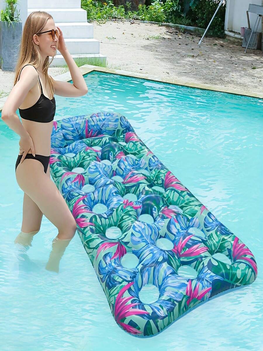 1 pieza Colchoneta inflable con forma de hoja, estilo selva tropical, aro de natación multicolor, apto para fiesta de piscina de verano, cama flotante, playa