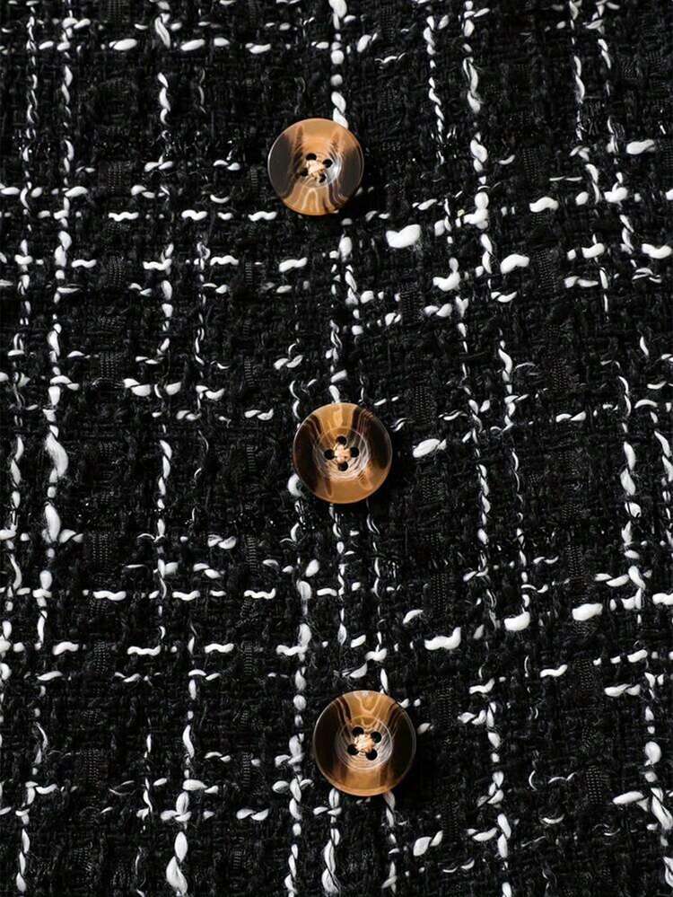 Blusa de cuello redondo con mangas con volantes y falda a cuadros para niña preadolescente - Negro - Añade 5