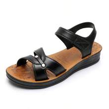 Women's Summer Sandals - Casual Solid Color, Breathable Hollow Design, Hook And Loop Closure, Flat Heel Beach Shoes, Multi-Function Sandals | Flat Sandals | Comfortable Fit, With Strap - Black - View 5