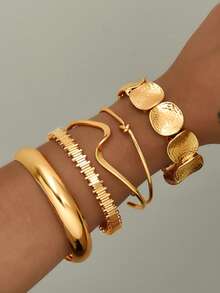 1-9 件夸张不对称几何花卉金属手镯套装，适合女性派对、约会、生日礼物