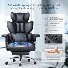 GartistGo Ergonomic High Back Swivel Leather Office Chair With Footrest For Home Office - Black - View 6