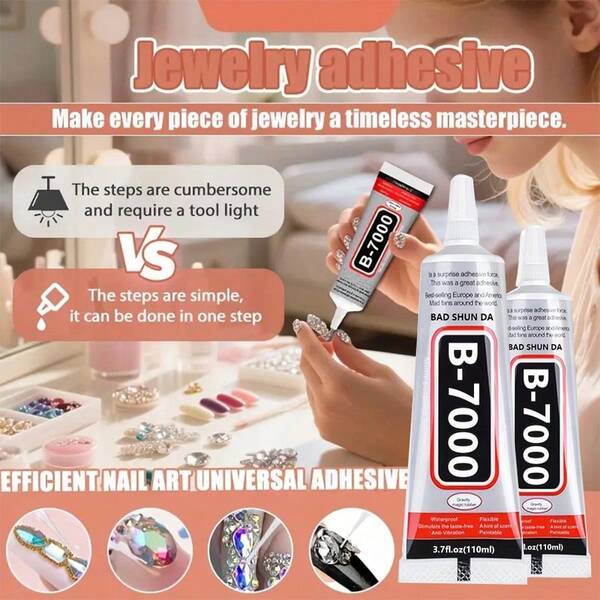 3 ml-B7000 Colle à strass pour artisanat, colle super transparente B-7000 pour bijoux, adhésif industriel transparent pour tissu, réparation de téléphone, fabrication de bijoux, cristal, gemme, ongle, art, pierre, bois, verre
