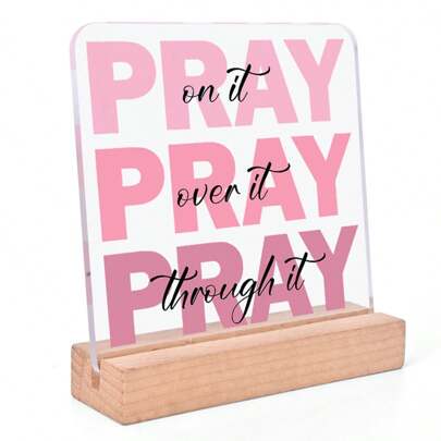 1pc Acrylic Pink "PRAY" Baptism Ornament - Inspirational Desk Accessory, Beautiful Religious Gift, Perfect Birthday Gift For Her, Home Office Decor, Collection Of Inspired Scriptures(With Protective Film)