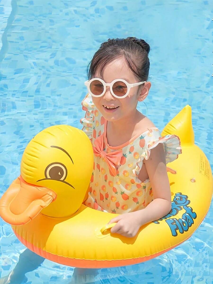 1pc Thickened Children's Swimming Ring Yellow Duck Design With Handle ...