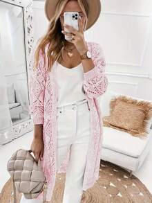 Spring & Summer Casual Fashionable Daily Hollow Out Plus Size Long Sleeve Knitted Cardigan Top For Women