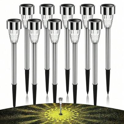 1/10个装 新款太阳能55不锈钢路径灯，防水户外装饰灯，易于安装的LED景观灯，适用于日常使用、节日、万圣节、家居装饰、花园、门廊、草坪、树木、围栏、走道、露台、泳池区、家庭聚会、生日派对、婚礼装饰（白光/暖光/彩色光）