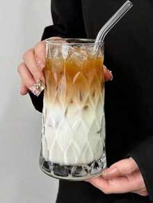 1 pièce, Verre en verre à motif diamant de 480 ml, Verre à eau élégant, Verre à jus à tige haute, Convient pour les boissons d'été, Tasse à boisson transparente, Verre à boire gracieux, Applicable pour le café glacé, le thé au lait, les cocktails, Un cadeau unique pour les adultes, les femmes, les amis, Convient également pour le bar à la maison, les fêtes, les fournitures scolaires. - Multicolore - Voir 9