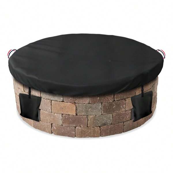 VECOO VECOO 52-56 Inch Round Outdoor Indoor Firepit Cover, Stone-Textured Oxford Fabric, Black