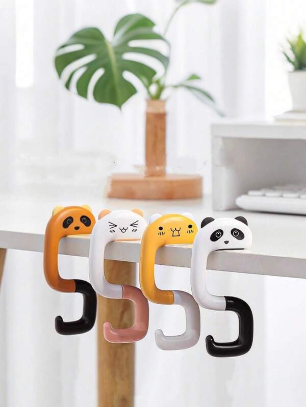 1 Pc Non-Slip Wall Hook Featuring Panda, Elephant And Cat Designs, With A Stainless Steel Finish, Oval Shape, Made Of Plastic Material, Including A Single-Hanging Shelf Installation Bag And Accessories