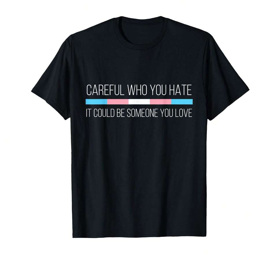 Ten cuidado con a quién odias - Camiseta con bandera transgénero - Negro - Ver 1