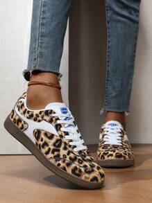 Nuove scarpe da donna piatte con lacci e stampa leopardata, adatte per feste, uso quotidiano, casual, moda sportiva, all'aperto, comodi, scarpe neutre per coppie