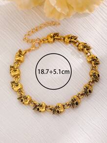 1 pièce Bracelet vintage gothique à tête de mort dorée sombre, accessoire de mode pour femmes, convient pour le port quotidien et comme cadeau d'Halloween