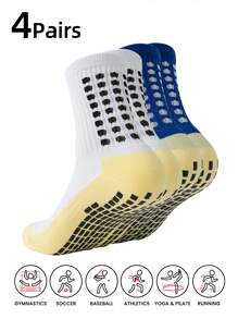 4 Pairs Mid Crew Sport Socks Non Slip Soccer Socks For Football Basketball Training, Running Athletic Outdoor Activities