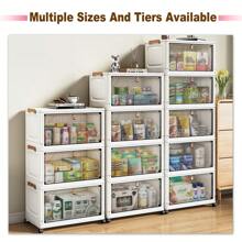 1pc (38cm/14.96in) Width Small Folding Storage Cabinet, 1-6 Tiers Selectable, Clothes Divider Wardrobe Storage Box, Kitchen Pantry Organizer, Dining Tableware Cabinet, Thickened Flip-Top Rolling Storage Cart, Freestanding Plastic Folding Storage Shelves For Home