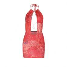 Sexy Deep V Neck Backless Floral Print Mini Dress