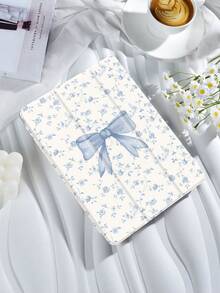Bow Knot Light Blue Rose Bow Knot Pattern Tablet Protective Case, Compatible With IPad 9.7/10.2/10.5/10.9/12.9/Pro 11 (10th Gen), Compatible With Samsung Galaxy Tab S6 Lite 10.4 Inch, Compatible With Kindle Paperwhite (12th Gen, 2024 Release), Kindle (11th Gen, 2022 Release), Soft Shock-Proof Protection, Smart Stand/Auto Wake/Sleep Function - Multicolor - View 3
