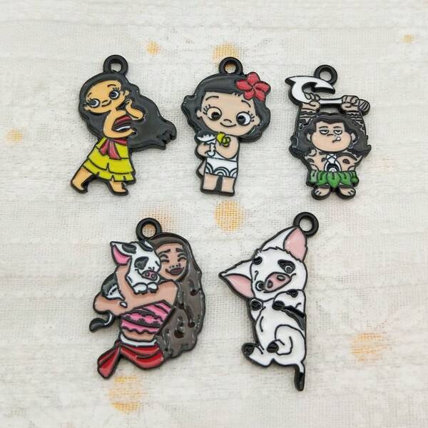 5/10pcs Mixed Disney Cartoon Charm Jewelry Accessories Diy Making Enamel Pendant Alloy Metal Black Plated