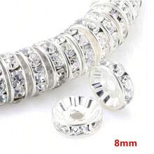 100 颗圆形间隔珠镀银捷克水晶水钻用于珠宝散珠手链 - 銀色 - 查看 17