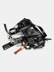 Y2K 复古朋克风格铆钉装饰手提包，女士单肩斜挎包，时尚机车包，适合街头风格搭配、主题派对、夜总会、文化社交活动 - 黑色 - 查看 6