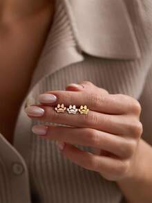 Customized Engraved Letter Stud Earrings, Personalized Pet Paw Print Stainless Steel Pendant Earrings, Customized Engraved Name Earrings, Pet Memorial Gift - Gold - View 2