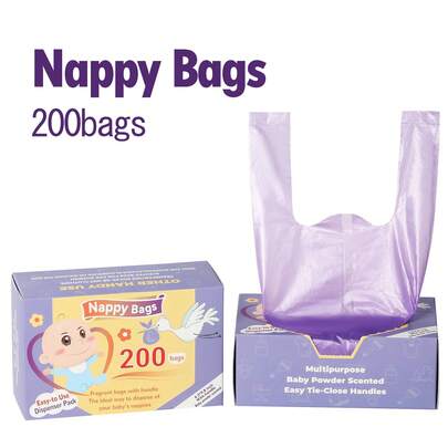 [Nappy Bags] 200pcs Scented Diaper Disposal Bags Diaper Waste Bags Thickened Vest-Style Portable Trash Bags Diaper Disposal