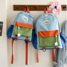 Custom Embroidery Colorblock Backpack With Personalized Name, Travel School Bag, Stylish Contrast Color Casual Daypack, Lightweight Backpack With Comfortable Shoulder Straps, For Daily, Commuting, Travel And Outings,Multi-Functional,Ornamental,Letter,Stylish,Modern,Colorful,Cute,Adorable,Casual,Custom,Personalised,Unique,Customized,Ideal Gifts For Him,Ideal Gifts For Her,Easy Comfort,Birthday Gift,Christmas Gift