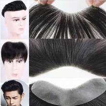 Men Forehead Hairline Toupee Human Hair Skin PU Man Hairpieces Frontal Hair Topper For Receding Natural Hairline Replacement Systems (Black Color) - Natural Black - 查看 4