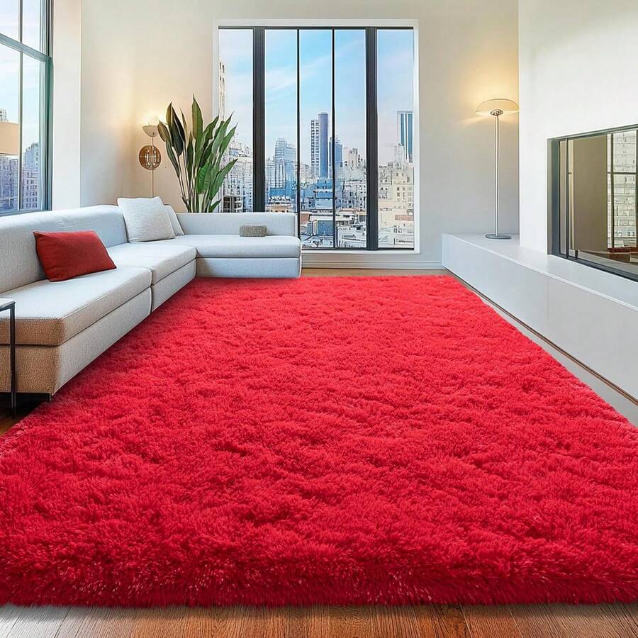 WISH TREE 8x10 Area Rugs For Living Room, Fluffy Shaggy Rug Soft Carpets, Big Rugs For Bedroom Dorm Home Decor Aesthetic Red - 紅色 - 查看 1
