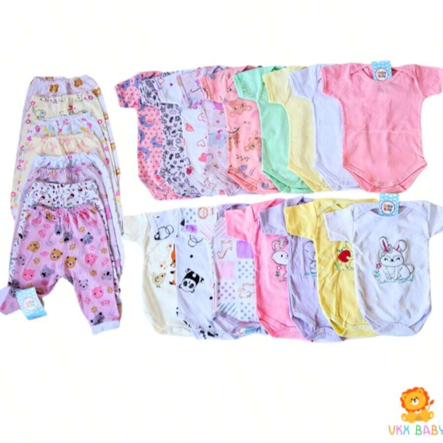 6 Piece Baby Boy And Girl Layette Kit Bodysuit Pants 100% Cotton Newborn Maternity - Rosa Pálido - Ver 1
