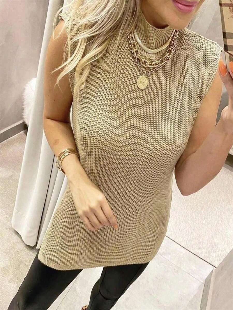 Women Sweater Vests - 米色 - View 1