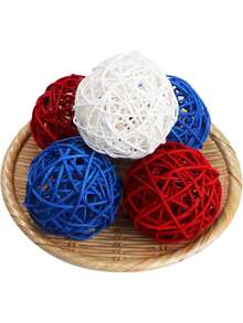 15 Pieces 3 Inch Wicker Ball Decorations, July 4th Rattan Ball Decorations For Home Decor DIY Vase Bowl Filler Decorations B-Aby Room C-Hildren's Room Decorations Wedding Table Decorations (Red, White, Blue) - Multicolor - View 5
