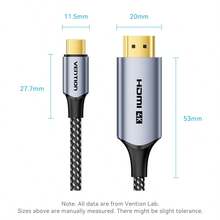 VENTION Type-C To HDMI Cable - 4K@60Hz Ultra HD, HDCP 2.2 Support, Smooth Mirroring, Stable Signal - Transfers Audio/Video From USB-C To HDMI Displays - PVC Braided With Cotton Mesh Exterior, Aluminum Shell - Grey- High-Speed HDMI Adapter Cable - For MacBook, IPad, Devices - Gold-Plated HDMI Male/USB-C Male Connectors, 5.0mm Diameter; Upgrade Your Setup Today For Reliable Performance! - Grey - View 11