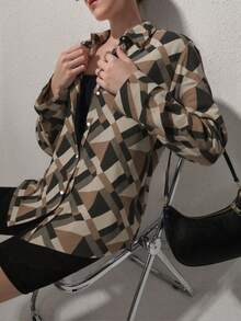 QIANZHIDU Elva Women's Slogan Print Long Sleeve Single-Breasted Casual Loose Shirt, Women's Solid Color Loose Long Sleeve Business Interview Commute Casual Minimalist Shirt, Back To School Graduation Season Office Spring Summer Autumn Clothing, Valentine's Day, New Year Outfit