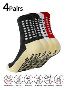 4 Pairs Mid Crew Sport Socks Non Slip Soccer Socks For Football Basketball Training, Running Athletic Outdoor Activities