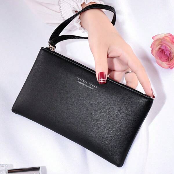 New Fashion Women Soft Leather Long Clutch Wallet, Large Capacity, Casual Mobile Phone Wristlet Purse