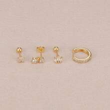 4 st 18K guldpläterade örhängen set för kvinnor rostfritt stål och koppar små kristaller zirkonia hänge brosk örhängen piercingsmycken alla hjärtans dag, mamma, mor, mors dag, present - 4 st örhängen set - Visa 7