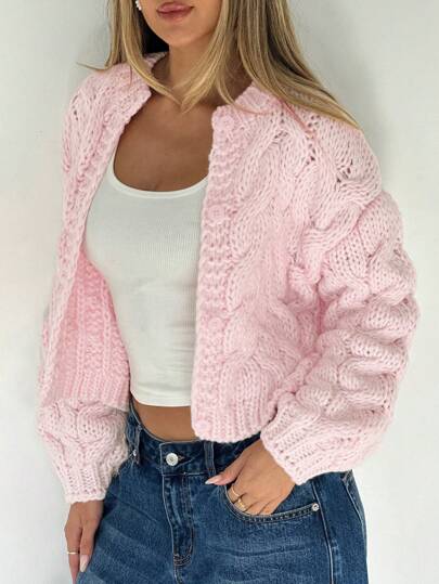 Plain Crew Neck Single-Breasted Loose Regular Casual Knit Cardigan
