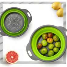 Colador plegable, colador plegable de silicona con asas de plástico, colador de cocina plegable para drenar pastas, frutas, verduras, coladores de silicona y coladores de alimentos, cestas de drenaje de filtro plegables, colador de cocina para lavar platos.