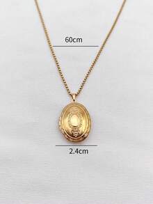 1pc Stainless Steel Minimalist Heart, Square, Oval Shaped Locket Necklace, DIY Photo Storage, Holiday Souvenir, Valentine's Day Gift - Yellow Gold - View 9