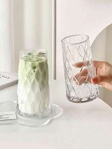 1 pièce, Verre en verre à motif diamant de 480 ml, Verre à eau élégant, Verre à jus à tige haute, Convient pour les boissons d'été, Tasse à boisson transparente, Verre à boire gracieux, Applicable pour le café glacé, le thé au lait, les cocktails, Un cadeau unique pour les adultes, les femmes, les amis, Convient également pour le bar à la maison, les fêtes, les fournitures scolaires. - Multicolore - Voir 7
