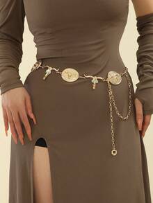 1件女士可调节波西米亚动物图案西部腰带，配金属绿松石牛/豹/马头吊坠 - 时尚夏季休闲配饰，送给朋友的完美礼物（随机发货）